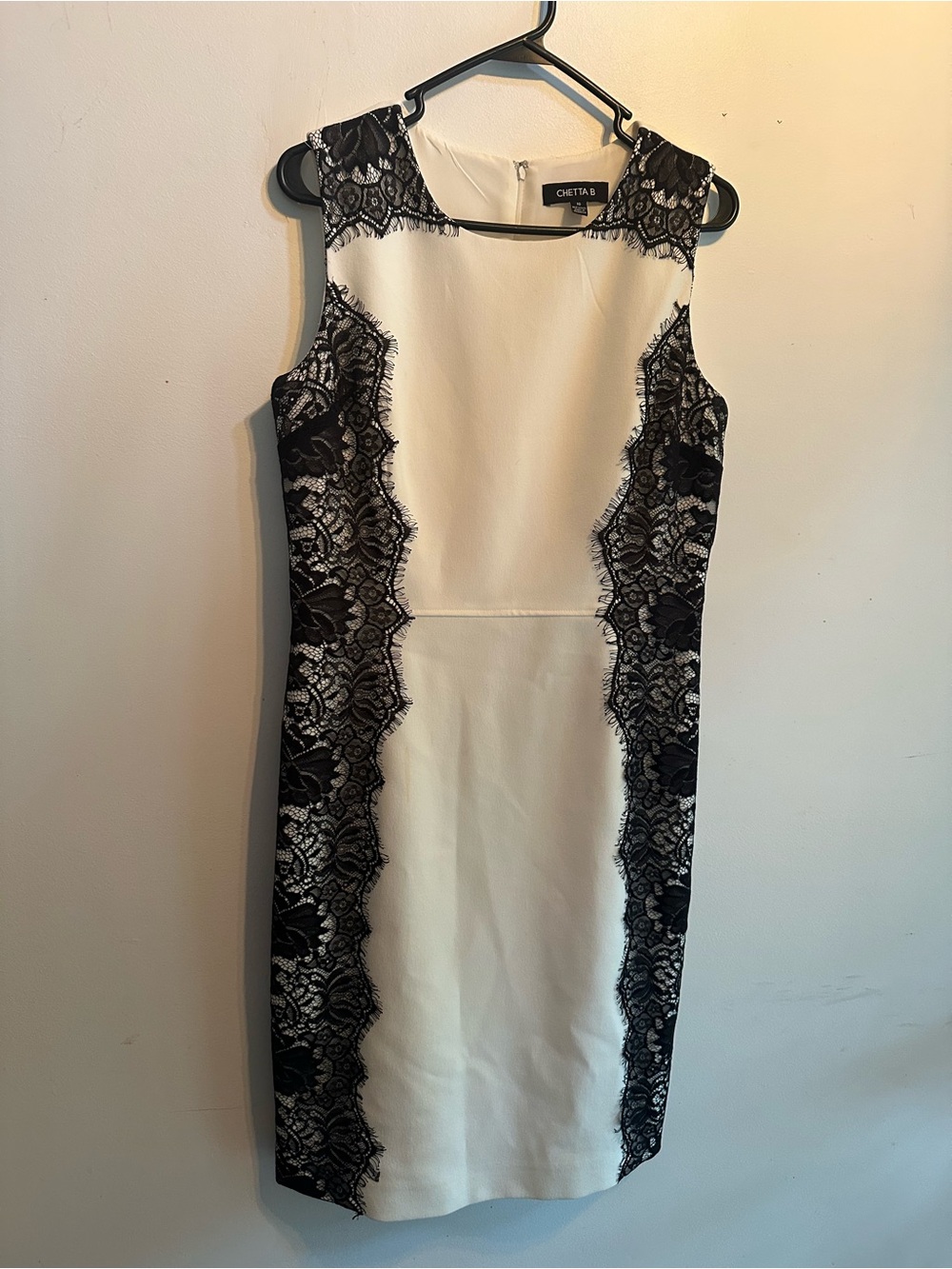Chetta B White Dress with Black Lace Side Panels